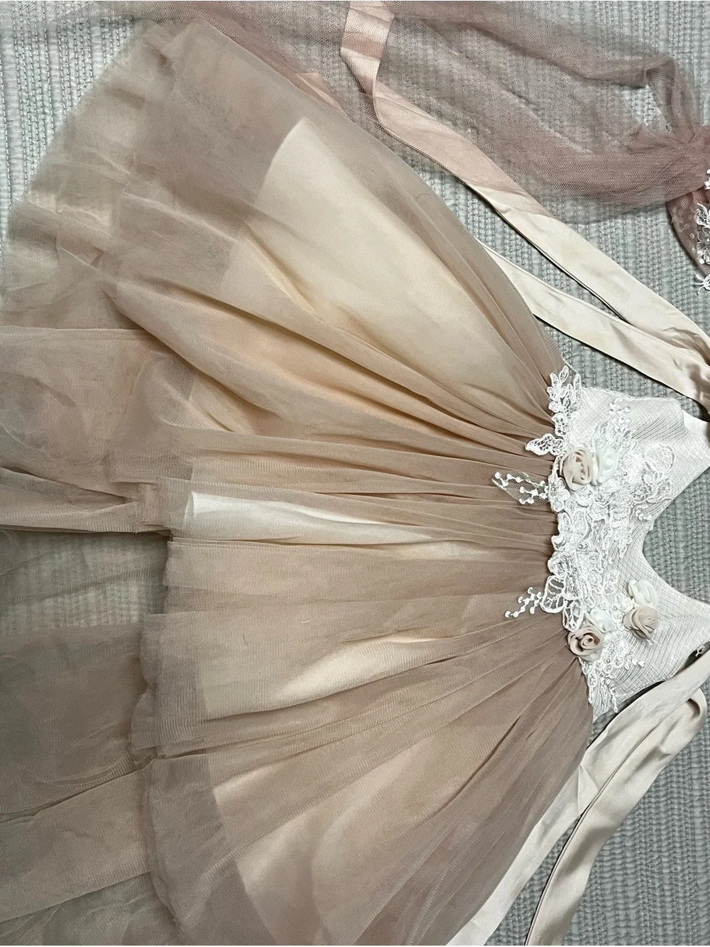 Cream & Blush Tulle Flower Girl Dress with Lace Bodice